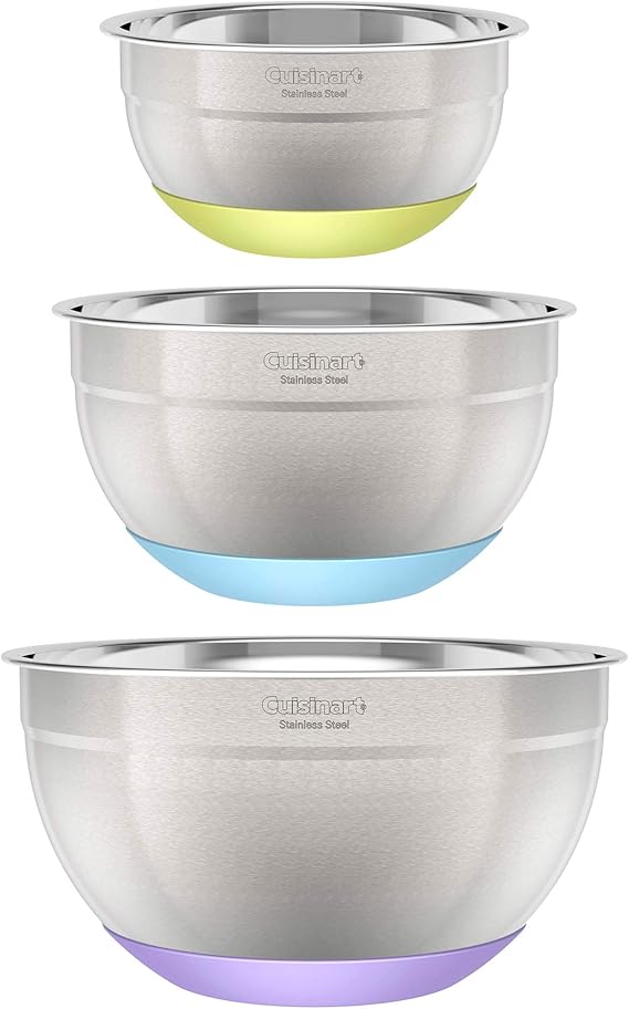 Cuisinart 3-Piece Stainless Steel Mixing Bowls with Nonslip Base, 1.5qt, 3qt & 5qt