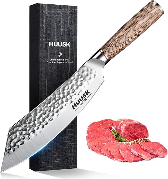 Huusk Japanese Meat Cleaver Knife - 8 Inch Butcher Knife for Meat Cutting