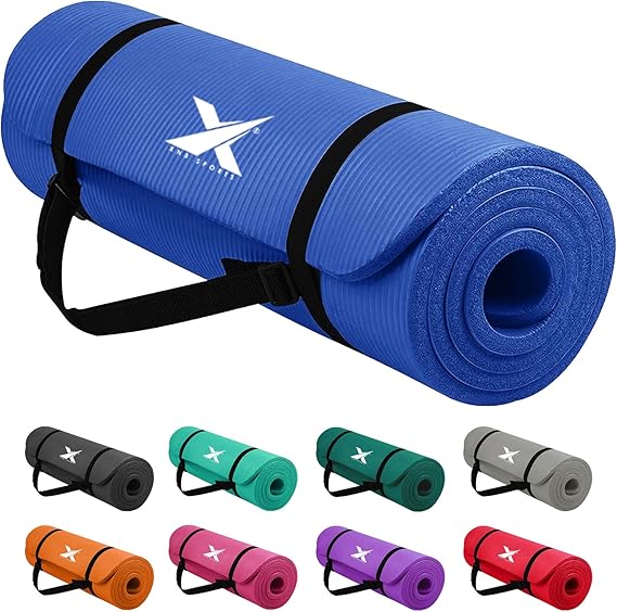 Xn8 Sports Yoga mat 10mm & 15mm Thick NBR Exercise Mat - Non-Tearable Pilates Mat with Extra Carry Strap - Yoga Mats for Women Men for Aerobics Lunges Planks Indoor & Outdoor 61Lx20Wx1.5 & 1Th