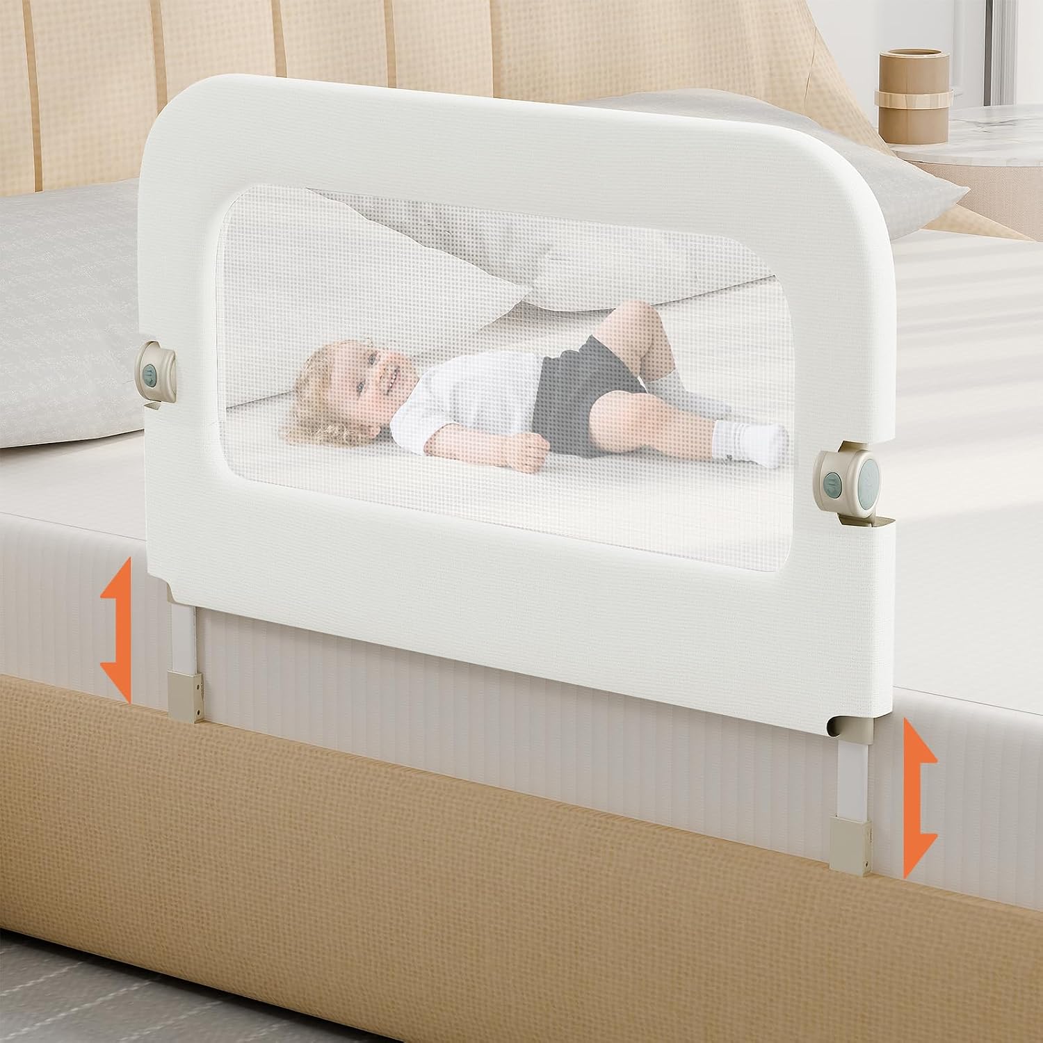Bed Guard Rail for Toddlers - 32inch Folding up & Adjustable Heights Baby Bed Safety Rails - Portable Toddler Bed Barrier Railing Guard for Kids Twin, Bunk, Queen, Full Size Bed