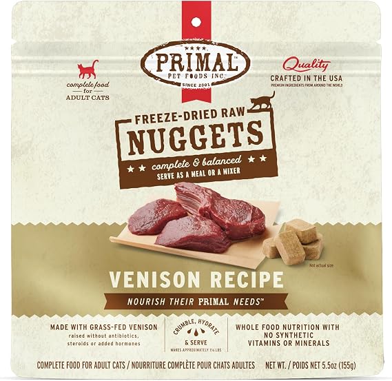 Primal Freeze Dried Raw Cat Food Nuggets, Venison, 5.5 oz