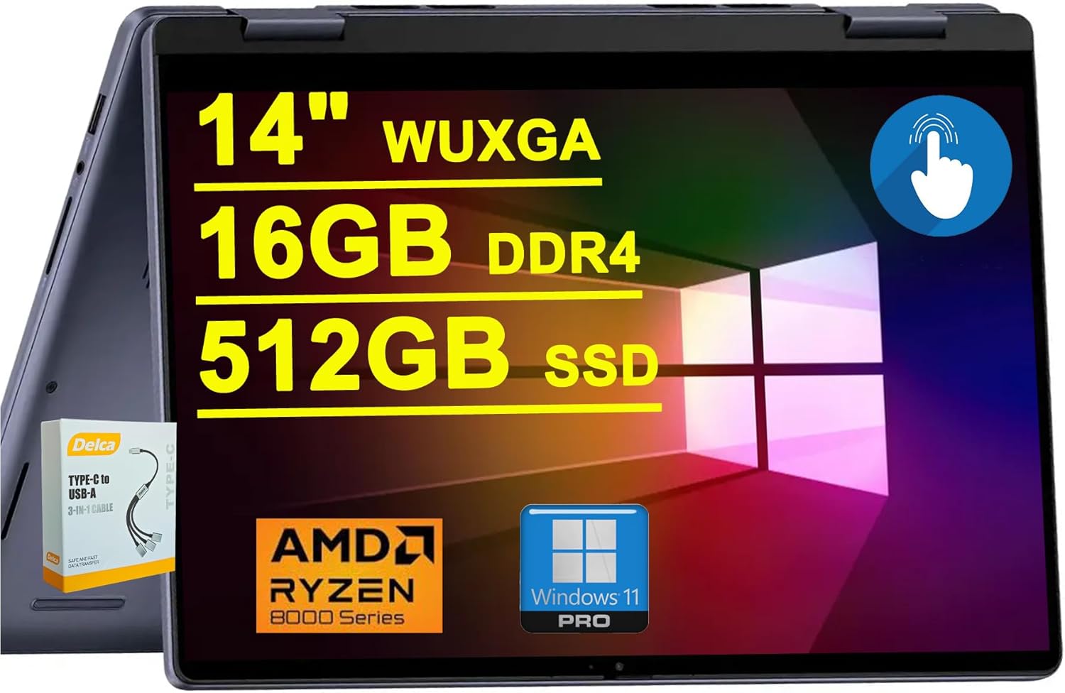 DELL Inspiron 14 7445 2-in-1 AI PC Laptop | 14 WUXGA ComfortView Touchscreen | AMD 6-core Ryzen 5 8640HS >i7-1255U | 16GB DDR5 512GB SSD | Backlit FHD Camera ExpressCharge Win11Pro wDLCA Accessory
