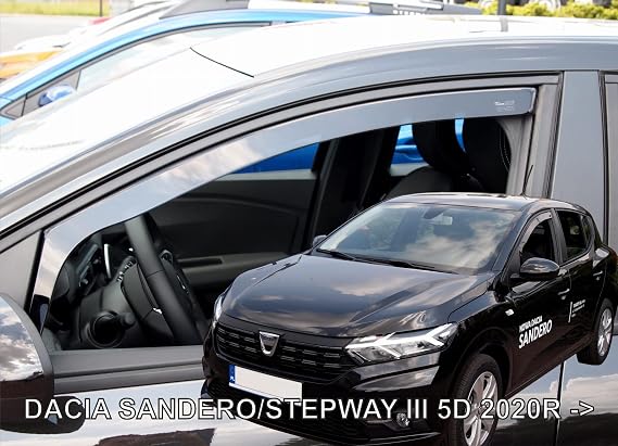 J&J AUTOMOTIVE Wind Deflectors for Dacia Sandero/Stepway 2021-Up 2pcs, Black, Aerodynamic, Easy Installation