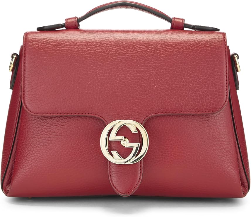 Pre-loved Red Leather Interlocking Handbag, Red