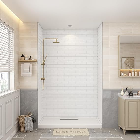 Shower Wall Panels Waterproof, Metro Subway Tile, 60 x 36 x 96 in | Shower Surround Wall Kit, Solid Surface Material, Easy & Fast Installation, Easy-to-Clean Surface, Trimmable to Fit Space