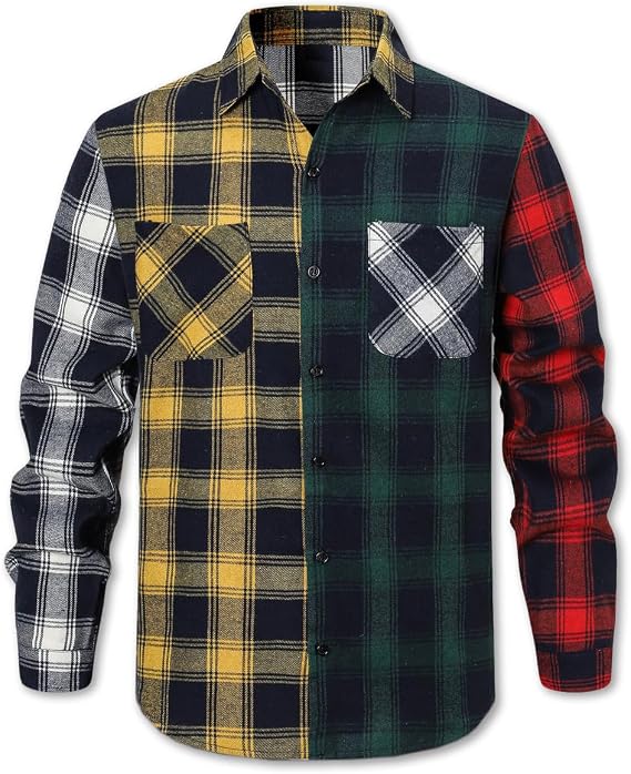Cromoncent Men's Casual Flannel Shirt Western Plaid Long Sleeve Shirt | Soft and Comfortable Material,Double Chest Pockets