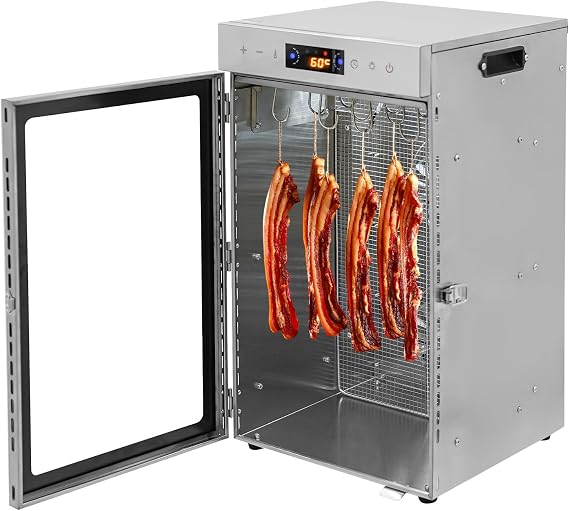 Stainless Steel Food Dehydrator, 800W 30-80C Temperature Control 0.5-24H Timer 27L Drying Cabinet with 12 Hooks for Drying Biltong, Meat, Vegetable & Fruit
