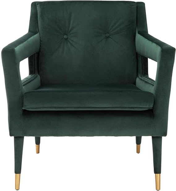 Safavieh Home Mara Retro Glam Forest Green Velvet and Gold Tufted Accent Chair