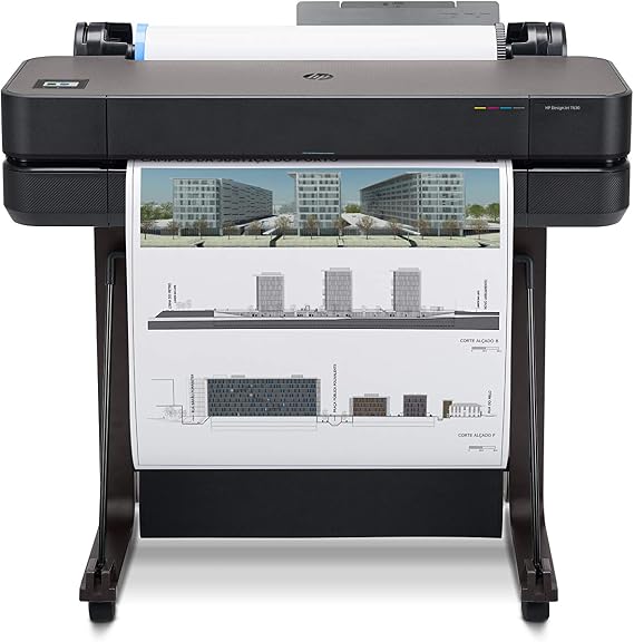 HP DesignJet T630 Large Format Wireless Plotter Printer - 24", with Auto Sheet Feeder, Media Bin & Stand (5HB09A)