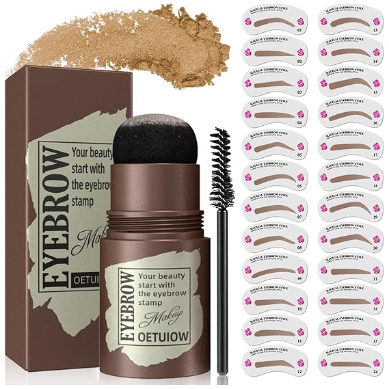 Eyebrow Stamp and Eyebrow Stencil Kit, Eye Brow Stencil Kit for Beginners 24 Reusable and Washable Eyebrow Shaping Kit, Brow Stencil and Stamp Kit Smudge-Proof & Long-Lasting Blonde
