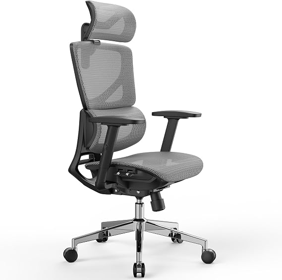 OdinLake L1 Big & Tall Ergonomic Mesh Office Chair, Lumbar Support, Grey | 350lb Weight Capacity, Adjustable Headrest, Armrests, Height & Seat Depth, BIFMA Certified