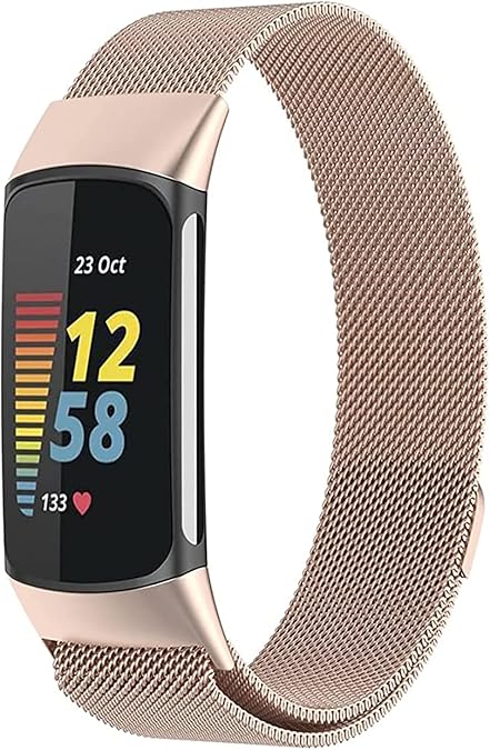 Metal Mesh Loop Bands for Fitbit Charge 5/Charge 6 Band for Women Men, Adjustable Stainless Steel Wristbands Replacement Straps for Charge 5/6 Activity Tracker
