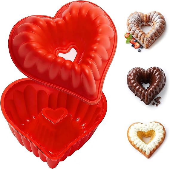 Heart Shaped Silicone Cake Pans, Nonstick Fluted Cake Pan for Buntz Cakes Fluted Cakes Brownies,2 Pack 8 Inch