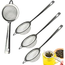 4 Pcs Fine Mesh Tea Strainer with Non Slip Handle - Stainless Steel Strainer for Loose Leaf, Coffee, Pasta and Spaghetti - Kitchen Sieve Set