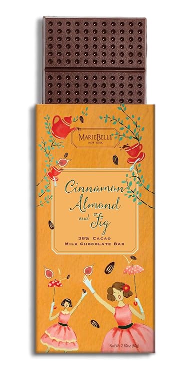 MarieBelle Milk Chocolate Bar, 38% Cacao, 80g, with Cinnamon Almonds & Figs