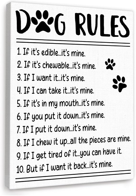 Funny Dog Rules Wall Decor,Fun Dog Saying Wall Art Framed Canvas Painting for Dogs Lover Home Wall Deocr 21