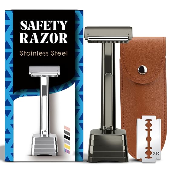 Dual-Blade Safety Razor with Pivoting Head, Black