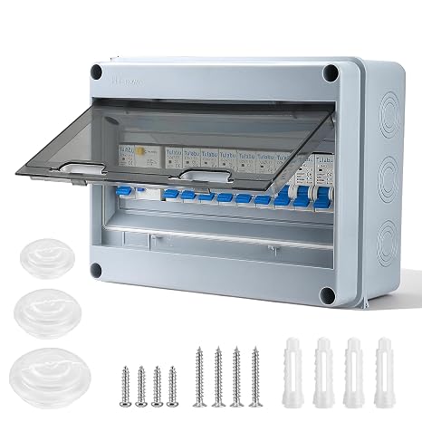 9 Way Miniature Circuit Breakers with Waterproof Distribution Box Outdoor, Leakage Overload Short Circuit Protection for Home, Industrial, and Commercial Use
