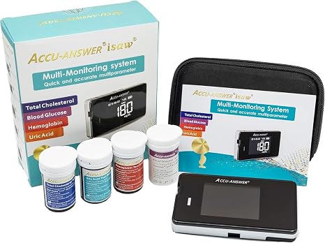 Accu Answer isaw Multi Monitoring Device System for Cholesterol - Blood Glucose Level - Hemoglobin - Uric Acid