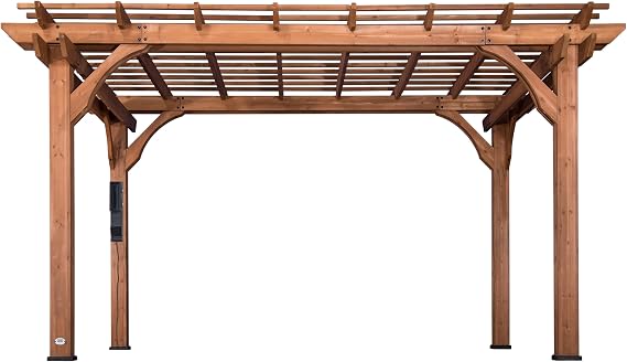 Backyard Discovery Beaumont 14' x 10' Traditional Cedar Wood Pergola Kit with Trellis Roof, All-Season Durability, High-Wind Rating, PowerPort, Shade for Outdoor Patio, Deck, Garden, and Entertaining