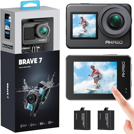 AKASO Brave 7 Aksiyon Kamerası, IPX8 Su Geçirmez Yerel 4K 20MP WiFi Cam Dokunmatik Ekranlı EIS 2.0 Yakınlaştırma Desteği Harici Mikrofon Ses Kontrolü Vlog Kamerası - Gri