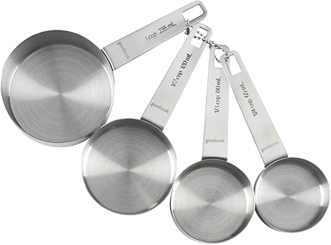 GoodCook Gourmet Measuring Cup Set, Stainless Steel 4-pc., 1/4, 1/3, 1/2, 1 Cup etched measurements