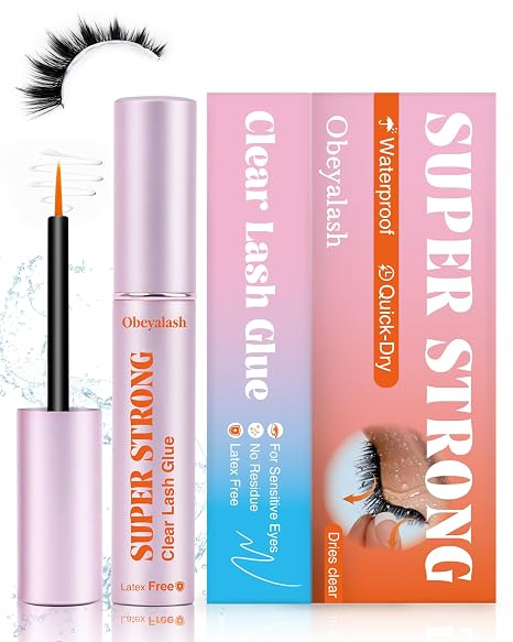 Obeyalash Strong Hold Strip Lash Glue Long Lasting,Latex-Free(White 0.17oz)