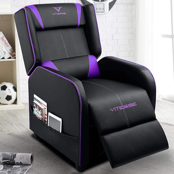 VITESSE Gaming Recliner Chair Racing Style Single PU Leather Sofa Modern Living Room Recliners Ergonomic Comfortable Home Theater Seating, Purple