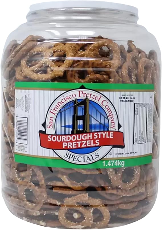 Sourdough Pretzels San Francisco, 1.47kg Crunchy Snack Jar Sharing Tub & Card - Bold Flavour Pretzel Low Calorie Crisps Savoury Snacks For Movie Night, Office, Lunches & Dip, No Artificial Flavours
