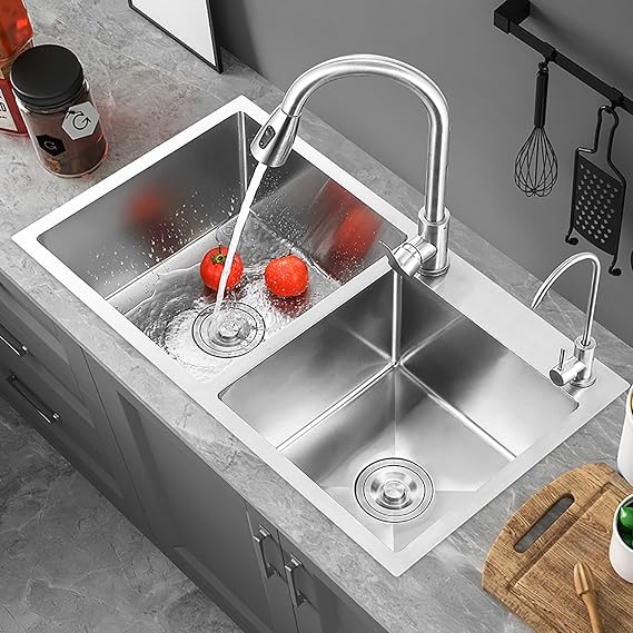 Stainless Steel Kitchen Sink,Built-in Kitchen Sink,Equipped With A Drain Set And A Pull-out Faucet,with A Drainer Basket And A Clean Faucet,suitable For Home Kitchens And Bar Counters ( Size : 72*40cm