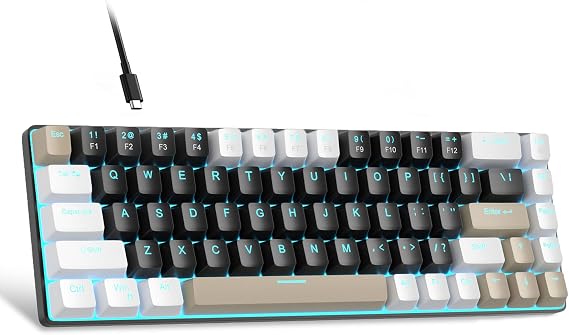 MageGee Portable 60% Mechanical Gaming Keyboard, Blue LED Backlit Compact 68 Keys Mini Wired Office Keyboard with Brown Switch for Windows Laptop PC Mac - Black/Coffee Color