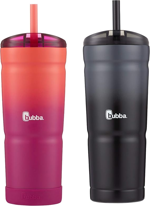 Bubba Vacuum Insulated Stainless Steel Tumbler with Straw, Envy S 24oz., Ombre, 2 Pack, Pink Sorbet & Licorice
