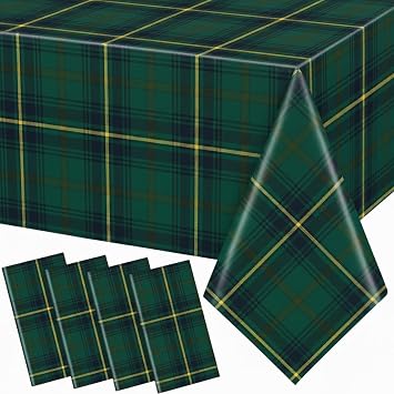 Fanfanwin 4 Pcs Green Blue Tartan Plaid Tablecloth for Baby Shower 108 x 54 Inch PE Plastic Preppy Table Covers for Vintage Baby Shower Birthday Party Decoration Home Kitchen Table