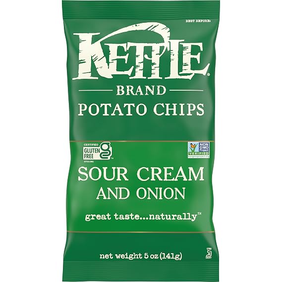 Kettle Brand Potato Chips, Sour Cream & Onion Kettle Chips, 5 Oz