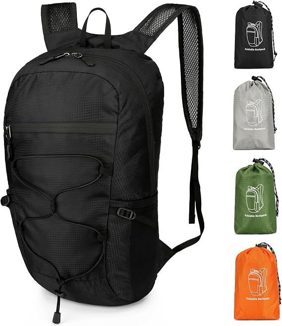 15L Ultralight Hiking Backpack for Men Women, Small Foldable Daypack Compact, Waterproof Packable Outdoor Backpack for Travel Sport, Black