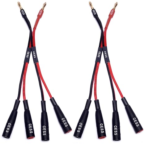 CNCESS CESS-057x2 Dual Banana Plugs Splitter, 2 Male to 4 Female Banana Jack Adapter, 2-Channel Power Supply Splitter Cable, 14 AWG Soft Silicone Tinned Copper Wire
