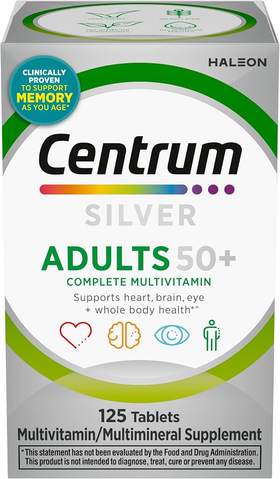 Centrum Silver Multivitamin for Adults 50 and Over, 125 Tablets | Contains Vitamin D3, B Vitamins, Clinically Proven to Support Memory as You Age, GLP-1 Support