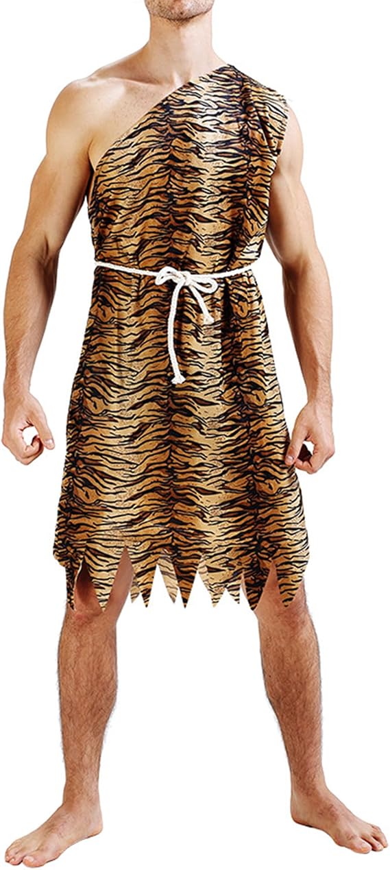 Adult Halloween Caveman Cosplay Costume Women Men Leopard Outfits Stone Age Jumpsuit/Top and Skirt with Belt