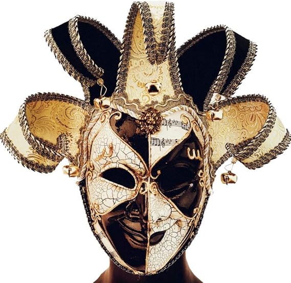 Beyond Masquerade Jester Joker Mask Mardi Gras Carnival Party Mask Wall Decor Full Face Mask Gold Bells