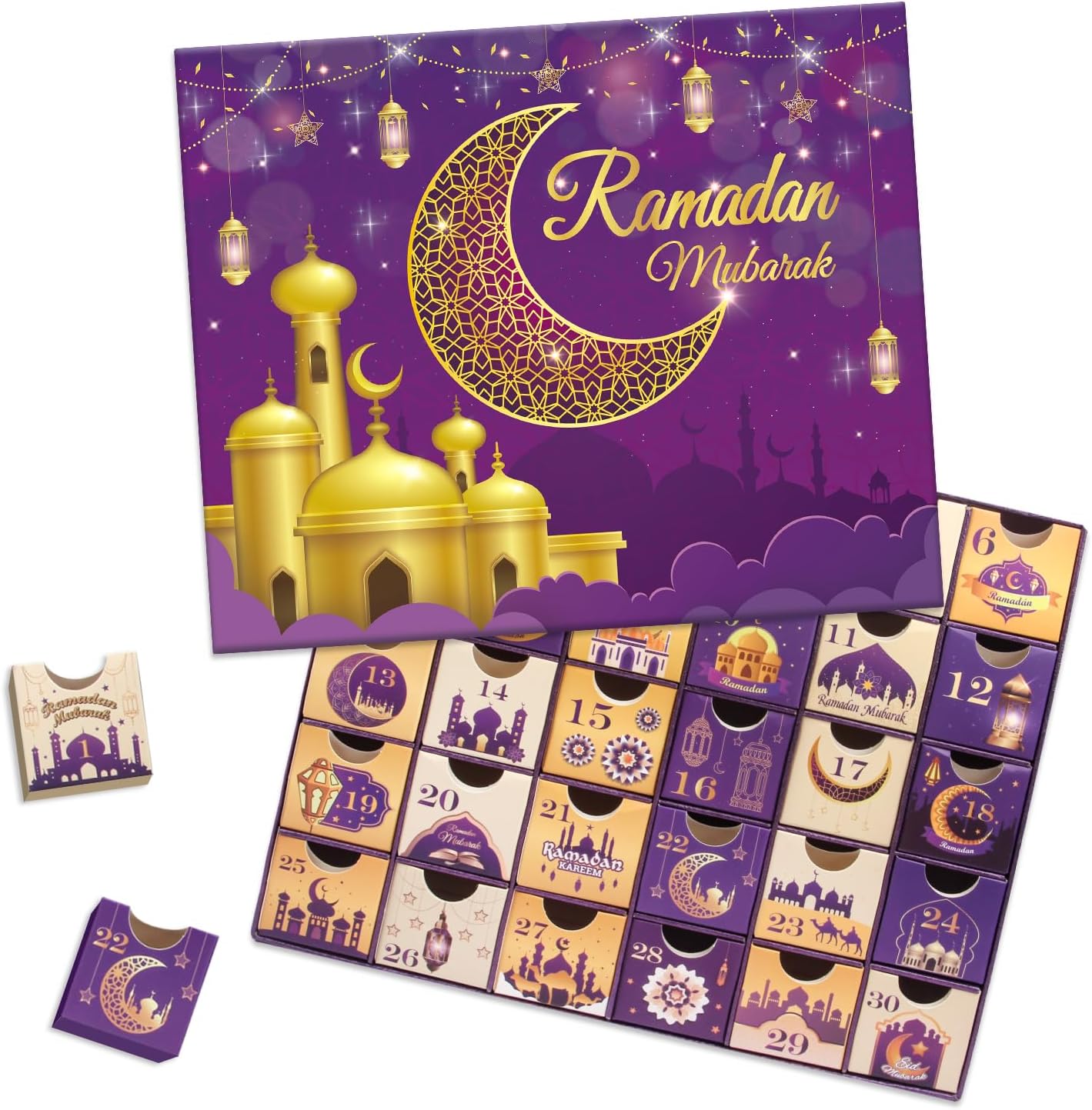 Ramdan Advent Calendar 30 Empty Boxes for 30 Days Eid Mubarak Coutdown Calendar Fillable Ramadan Gift Box Ramadan Mubarak Party Supplies for Vila