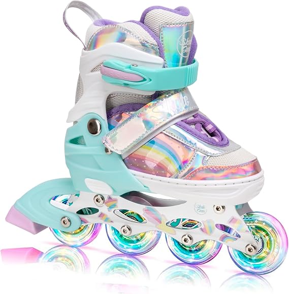 Skate Gear Rainbow Adjustable Light up Inline Roller Skates for Girls and Boys