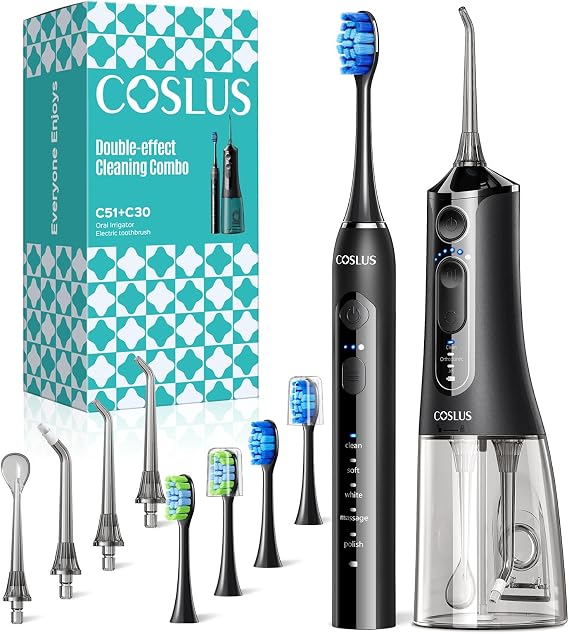 COSLUS C51C30 Water Flosser Electric Toothbrush Combo, 2-1 Oral Clean Kit