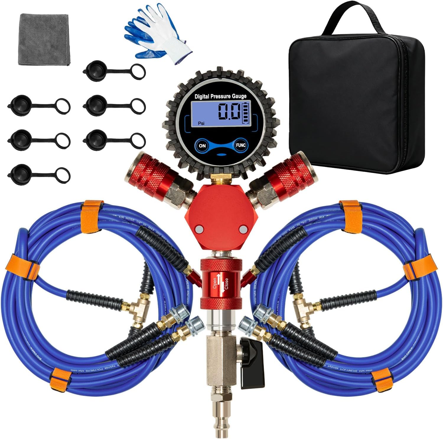 MILADO 4 Way Tire Inflator, 4 Tire Inflation Deflation System, 4 Tire Air Up Down System, Off Road Tire Inflator with Gauge, Air Down Tire Deflators Kit for Trucks Jeeps Fits Up to 155" Wheelbase