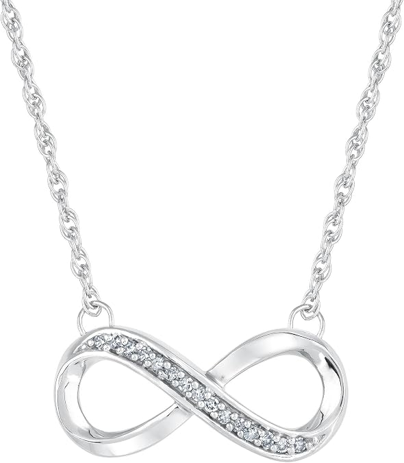 Women's & Ladies 925 Sterling Silver Infinity Sign Diamond Accented Pendant Necklace, Infinity Sign Endless Love 1/10 ctw (Carat Total Weight) Diamond & Silver Necklace, 16" Inch Rope Chain Necklace