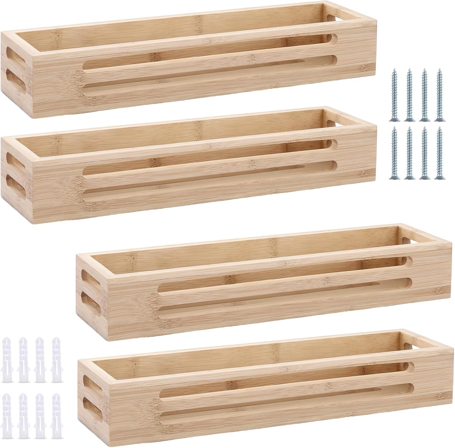 4 Pack Wooden Spice Rack, Wall Mounted Spice Rack with Screw, Spice Storage Organiser for Condiments, Spice Jars, 31x7x5.1cm
