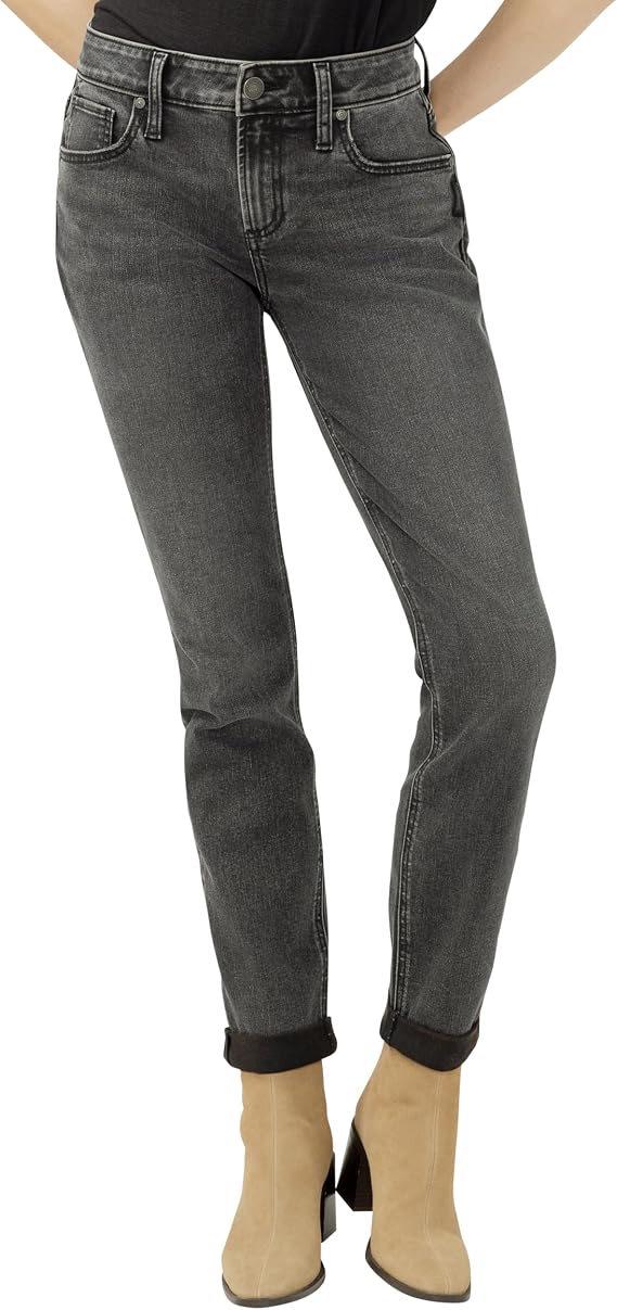 Silver Jeans Co. Women's Boyfriend Mid Rise Slim Leg Luxe Stretch Jeans
