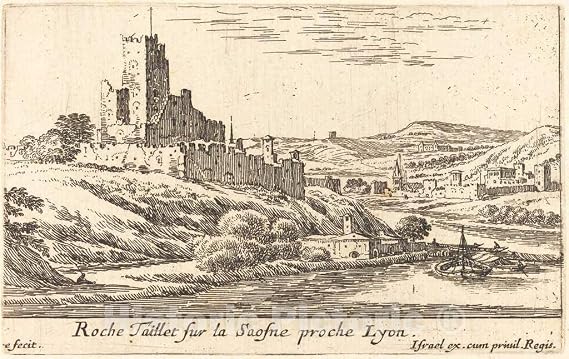 Art Print : Israel Silvestre, Roche Taillet sur la Saosne proche Lyon, Historic Wall Decor : 24in x 16in