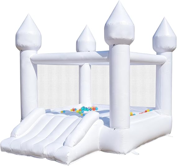 PVC White Bounce House, Bounce House for Kids 3-6 with Slide, Bouncy House Blower Included for Indoor Outdoor Use, 11ft L x 8ft W x 8ft H, Kids Bouncy Castle, Blow Up Jumping Bouncer