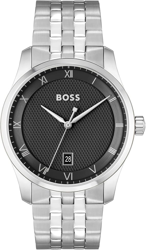 BOSS Analogue Quartz Watch for Men Principle Collection with Leather or Stainless Steel Strap, Available in Black, Brown, Blue, Green and Grey