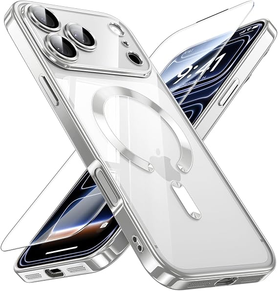 JUESHITUO for iPhone 17 Pro Max Case with Full Camera Lens Protector(Compatible with MagSafe)(Military Grade Drop Protection) 1X Screen Protector, Case for iPhone 17 Pro Max, Silver